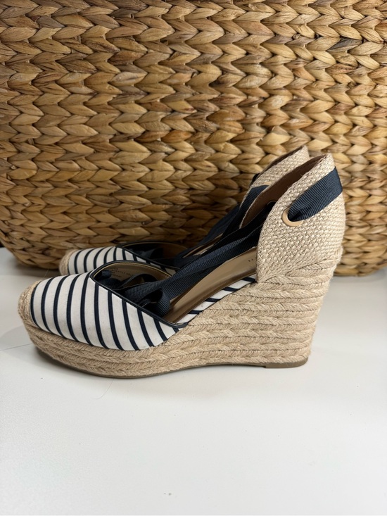ON 34th Shoes - Striped Navy and White Espadrille Wedge Sandals - Women